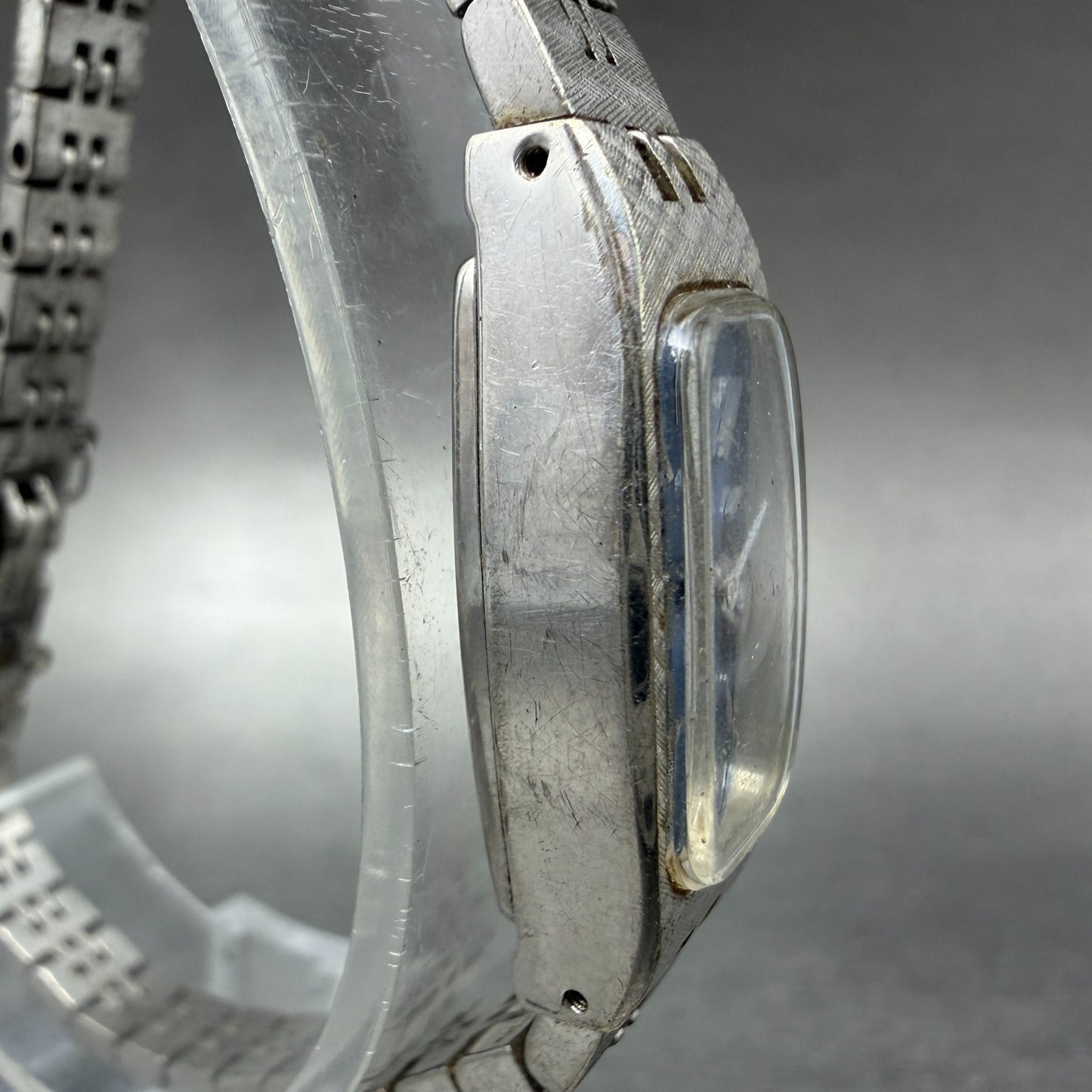 Seiko Watch Women 14mm Blue Dial Silver Tone Rectangle 1520-3629 Manual Runs JH73