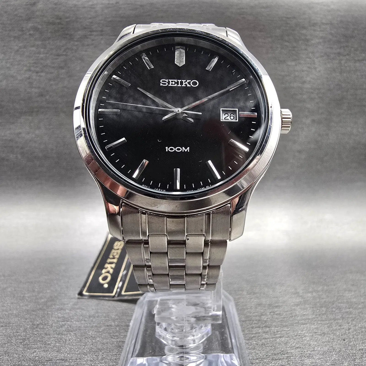 Seiko Watch Men 41mm Black Dial Silver Tone Date Round 6N42-00F0 New Battery5
