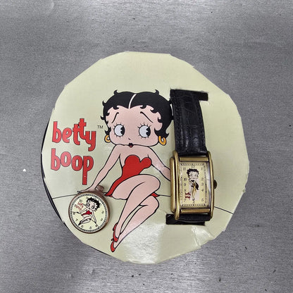 Fossil Betty Boop Watch Unisex 25mm Cream Dial Gold Tone Rectangle New Battery0