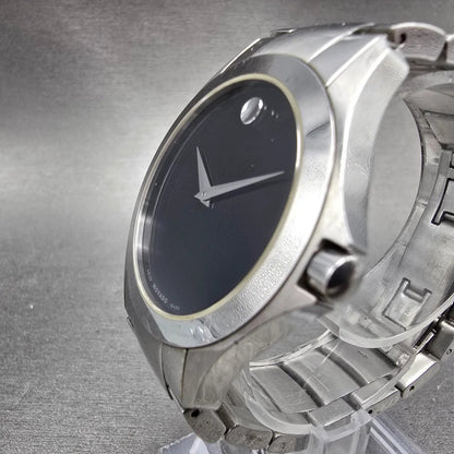 Movado Faceto Watch Men 39mm Black Dial Silver Tone 84 G2 1855 New Battery BNUIK2