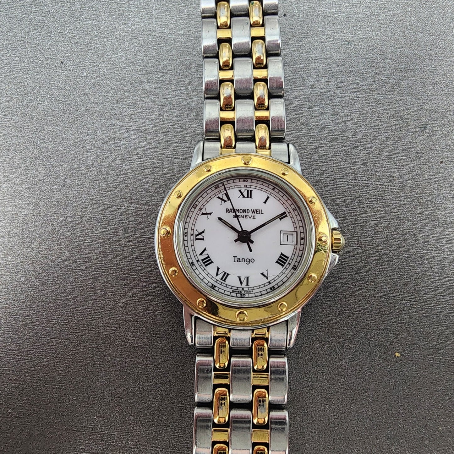 Raymond Weil Tango Watch Women 28mm White Two Tone Date Round BROKEN BAND NewBat0