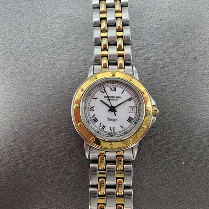 Raymond Weil Tango Watch Women 28mm White Two Tone Date Round BROKEN BAND NewBat0