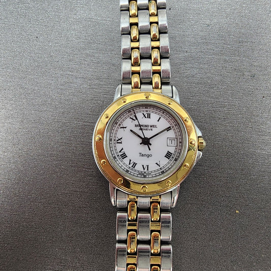 Raymond Weil Tango Watch Women 28mm White Two Tone Date Round BROKEN BAND NewBat0