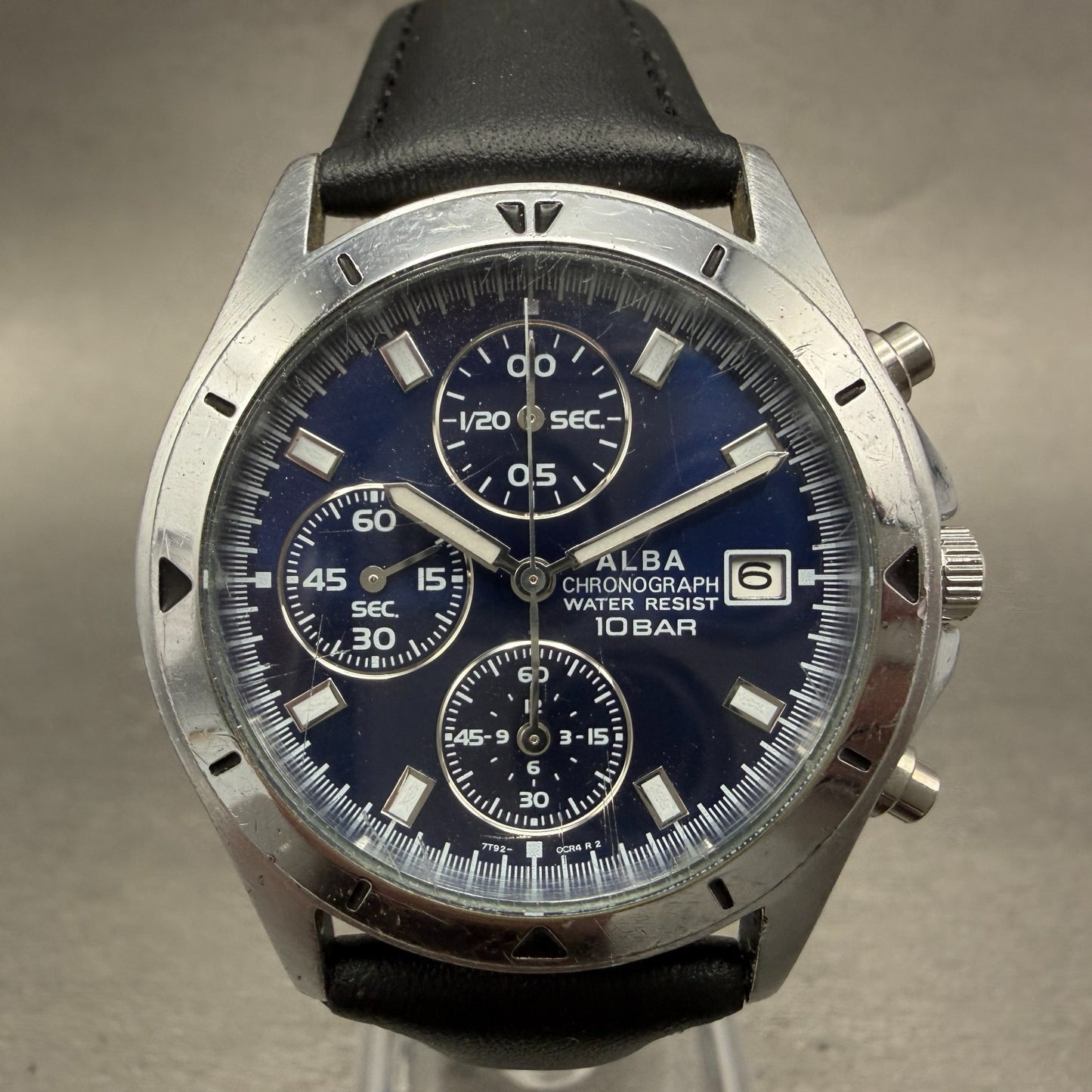 Seiko Alba Chronograph Watch Men 37mm Blue Dial Steel Date 7T92-0CV0 New Battery0
