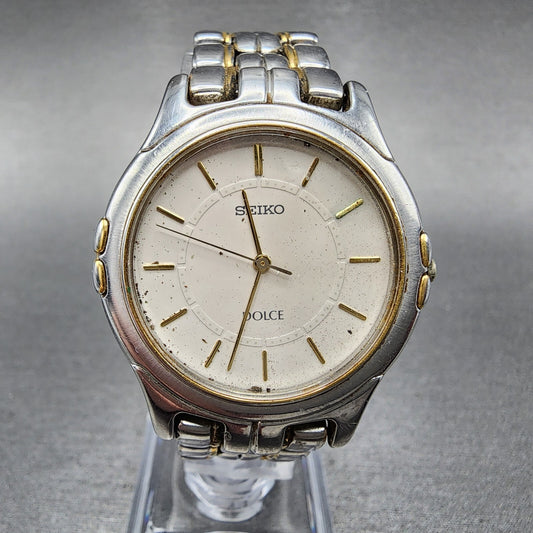 Seiko Dolce Watch Men 33mm Gray Dial Two Tone Round 8J41-6140 PARTS