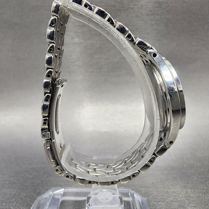 Seiko Solar Watch Women 27mm MOP Dial Steel Date Round Crystal Bezel Runs8