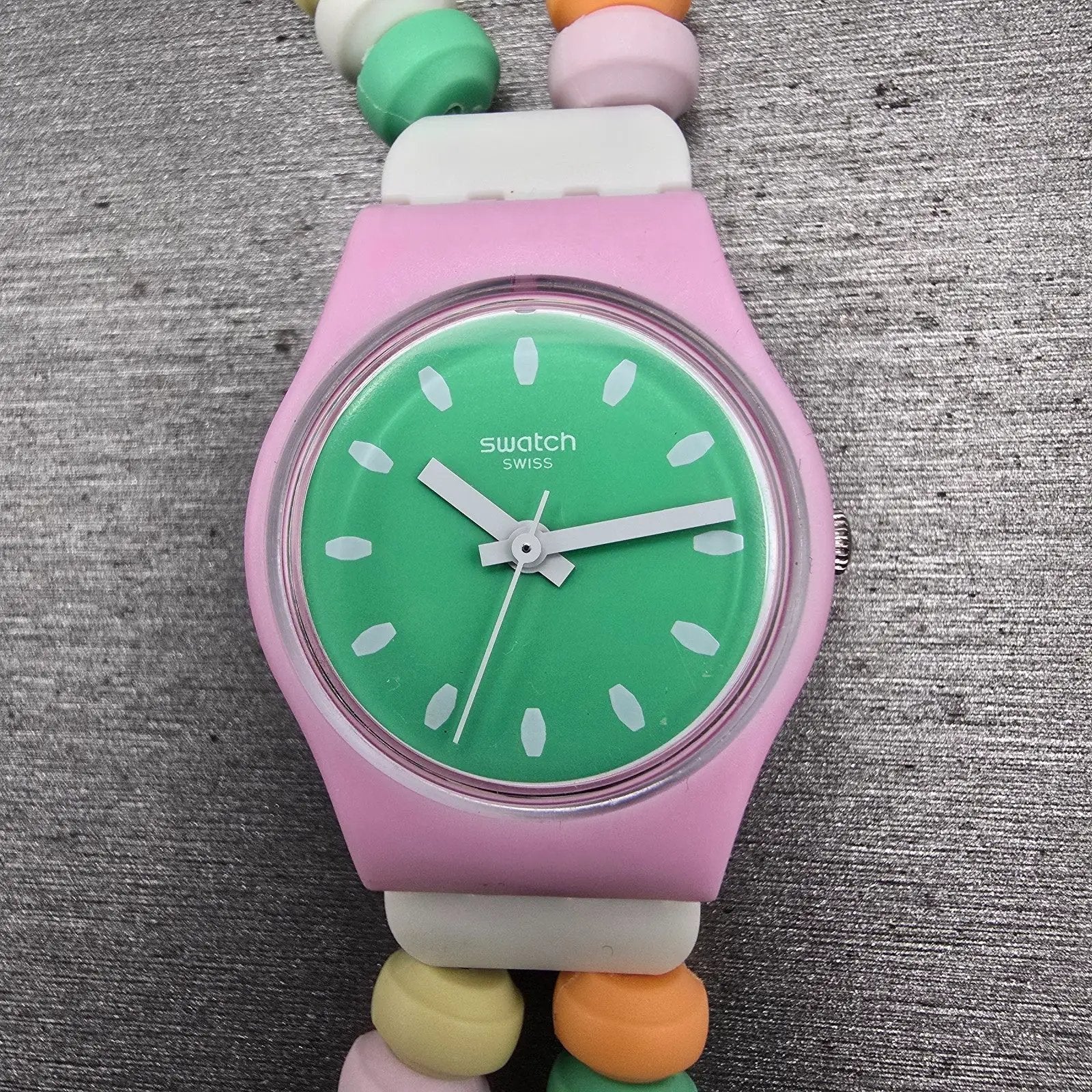 Swatch CARAMELLISSIMA Watch Women 25mm Green Dial Pink Case LP135B New Battery2
