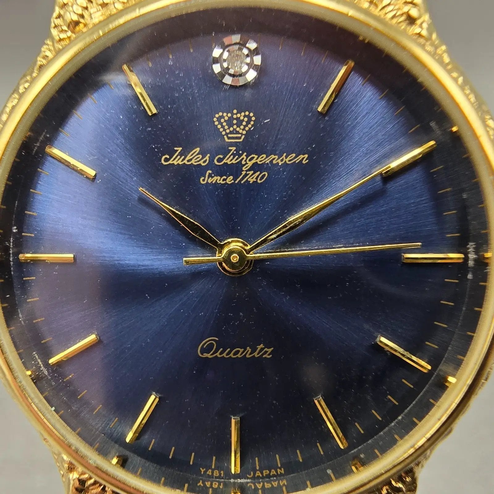 Jules Jurgenson Watch Men 32mm Blue Dial Gold Tone Mesh Band New Battery2