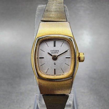 Citizen CQ Watch Women 17mm Silver Dial Gold Tone Rectangle 3220-322622 New Batt
