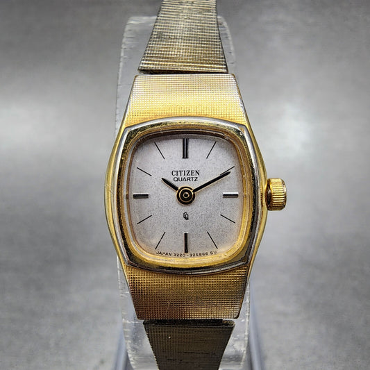 Citizen CQ Watch Women 17mm Silver Dial Gold Tone Rectangle 3220-322622 New Batt