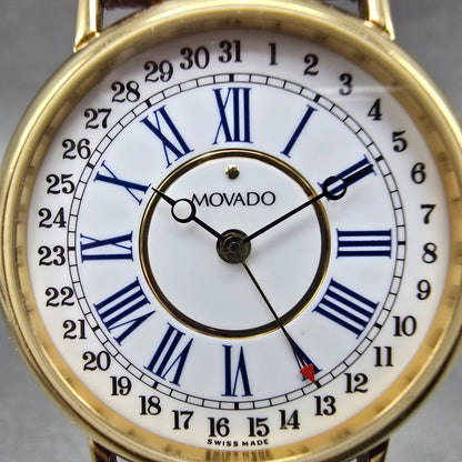Movado Watch Men 32mm White Dial Gold Tone Date Round 87-28-860 New Battery1
