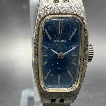 Seiko Watch Women 14mm Blue Dial Silver Tone Rectangle 1520-3629 Manual Runs JH71