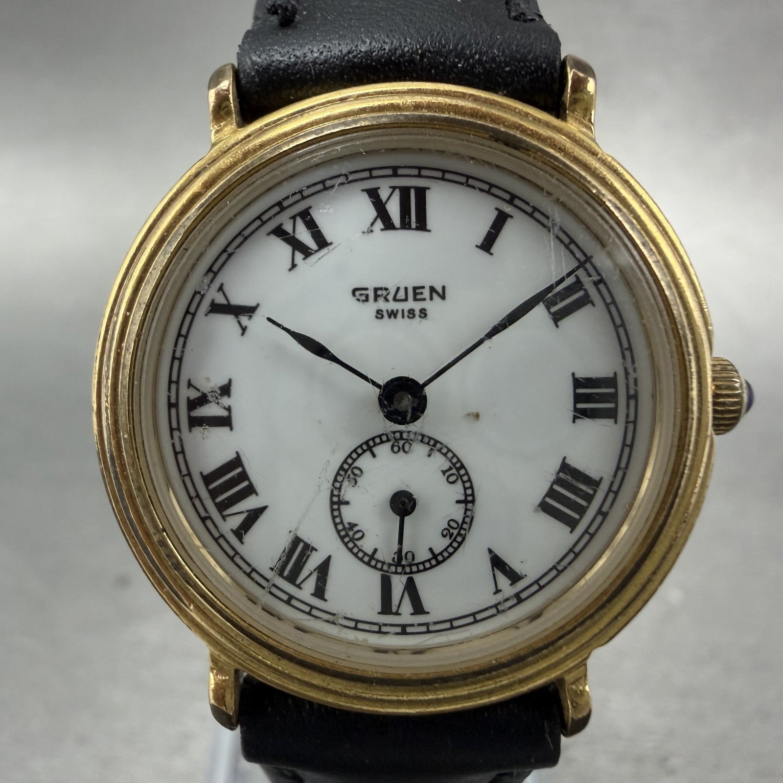 Gruen Watch Women 26mm White Dial Gold Tone Small Seconds Round New Battery1