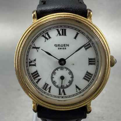 Gruen Watch Women 26mm White Dial Gold Tone Small Seconds Round New Battery1