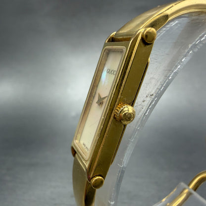 Gucci 1500L Tank Watch Women 12mm MOP Dial Gold Rectangle Bangle New battery TKH2