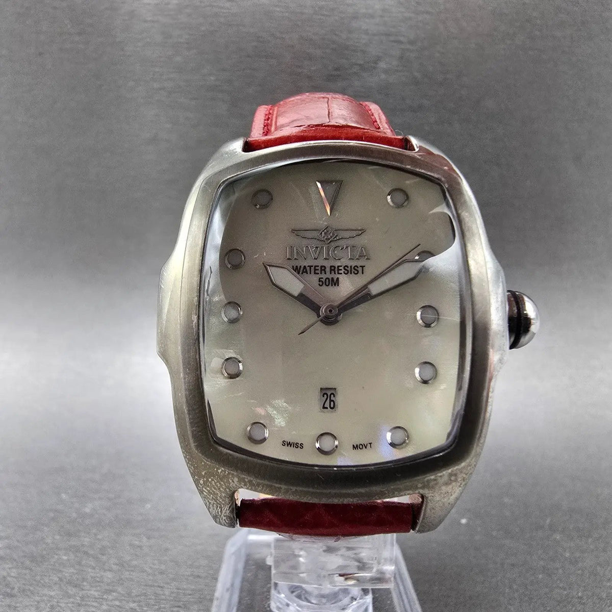 Invicta Lupah Watch 34mm MOP Dial Silver Date Rectangle 0011 New Battery Leather5