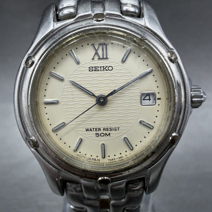 Seiko Watch Women 26mm Cream Dial Silver Tone Date Round 7N82-0599 New Battery Y1