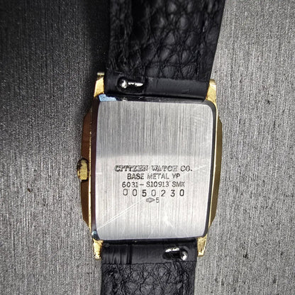 Citizen Watch Men 23mm Gold Dial Gold Tone Rectangle 6031-S10913 New Battery10