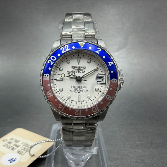 Invicta Dive Watch Women 24mm White Dial Steel Date Pepsi 8940 Round New Batt0