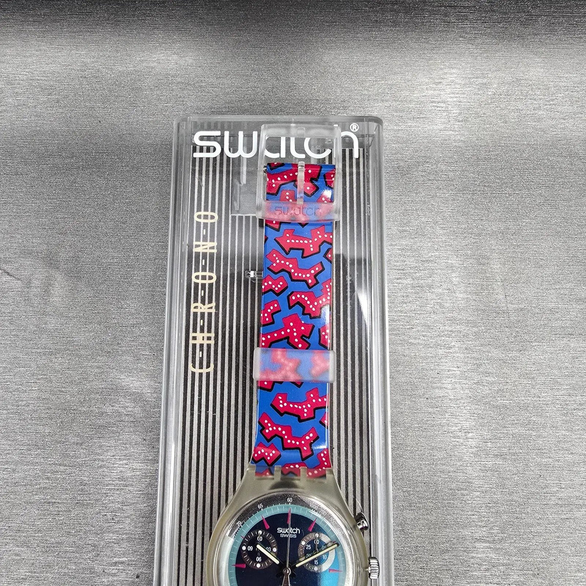 Swatch Chrono Wild Card Watch Men 37mm Blue Dial Clear Case SCK100 New Batt NOS2