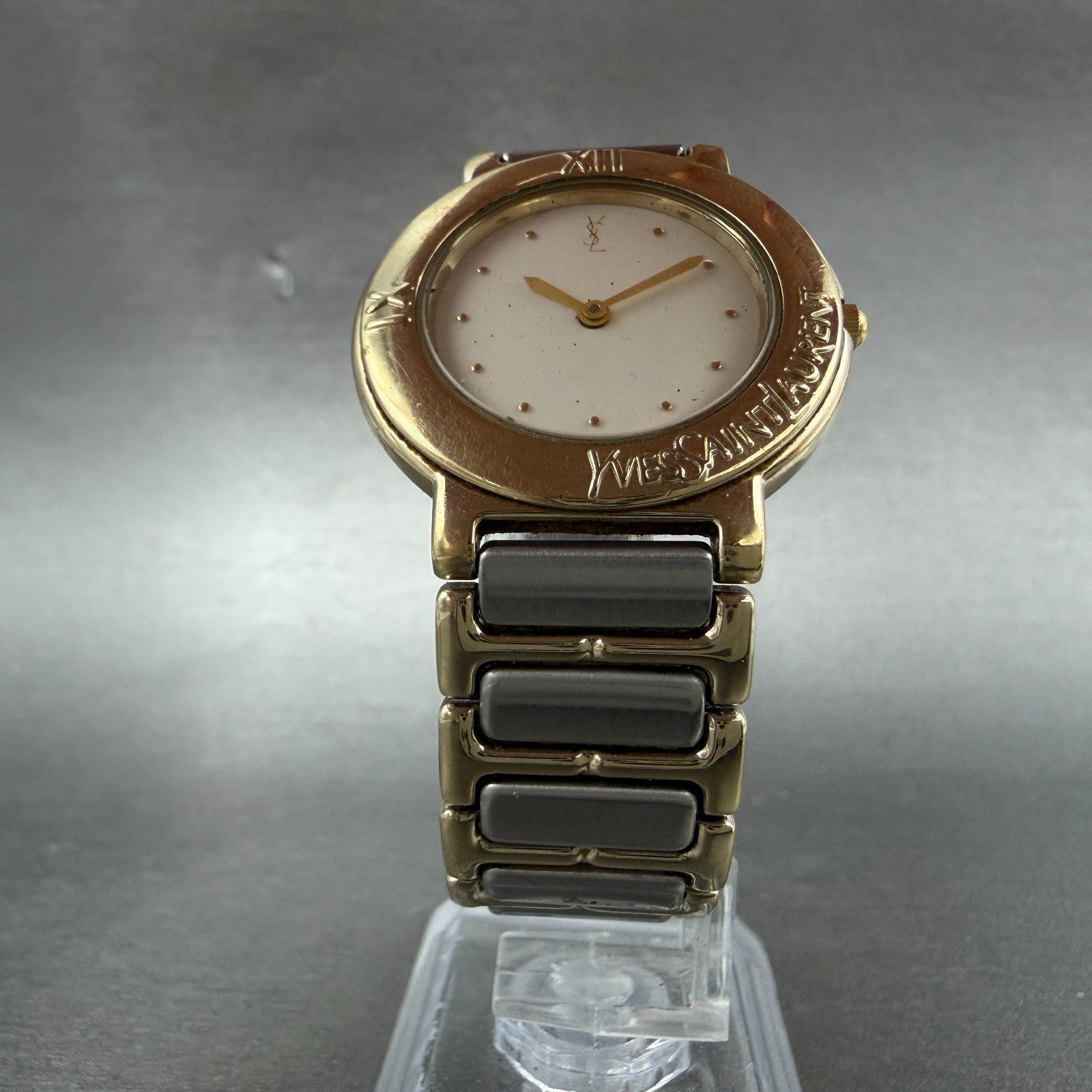 Yves Saint Laurent Watch Women 31mm White Dial Gold Tone Round NO CASEBACK PARTS6