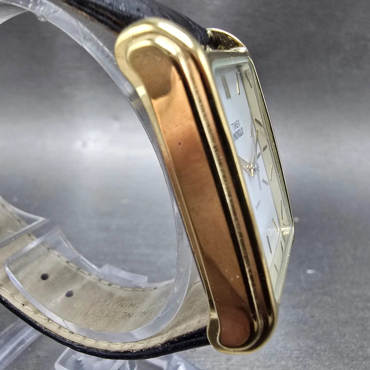 Timex Tank Watch Men 25mm White Dial Gold Rectangle Indiglo New Battery VTG3