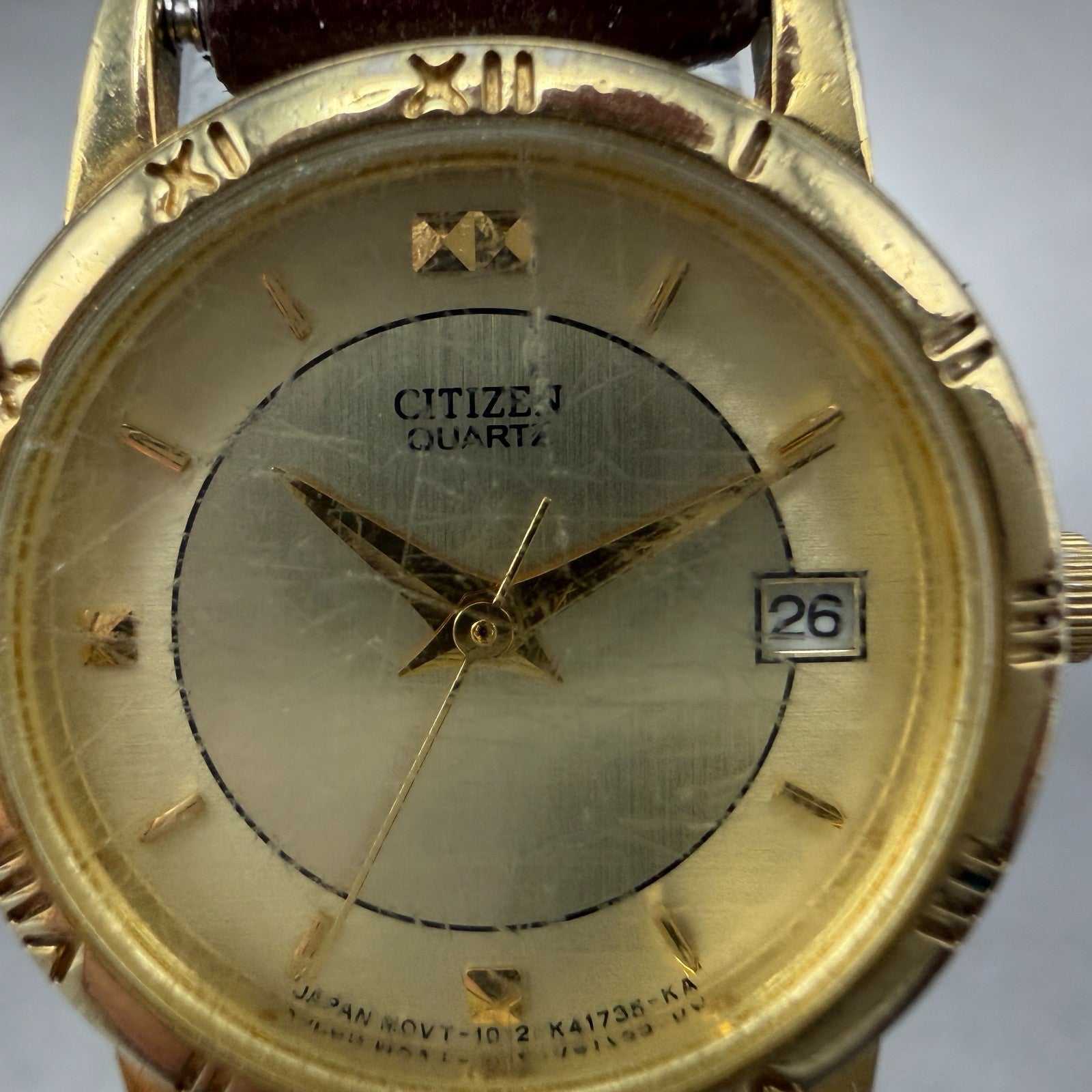 Citizen Watch Women 24mm Champagne Dial Gold Tone Date 1012-K13131 New Battery y1