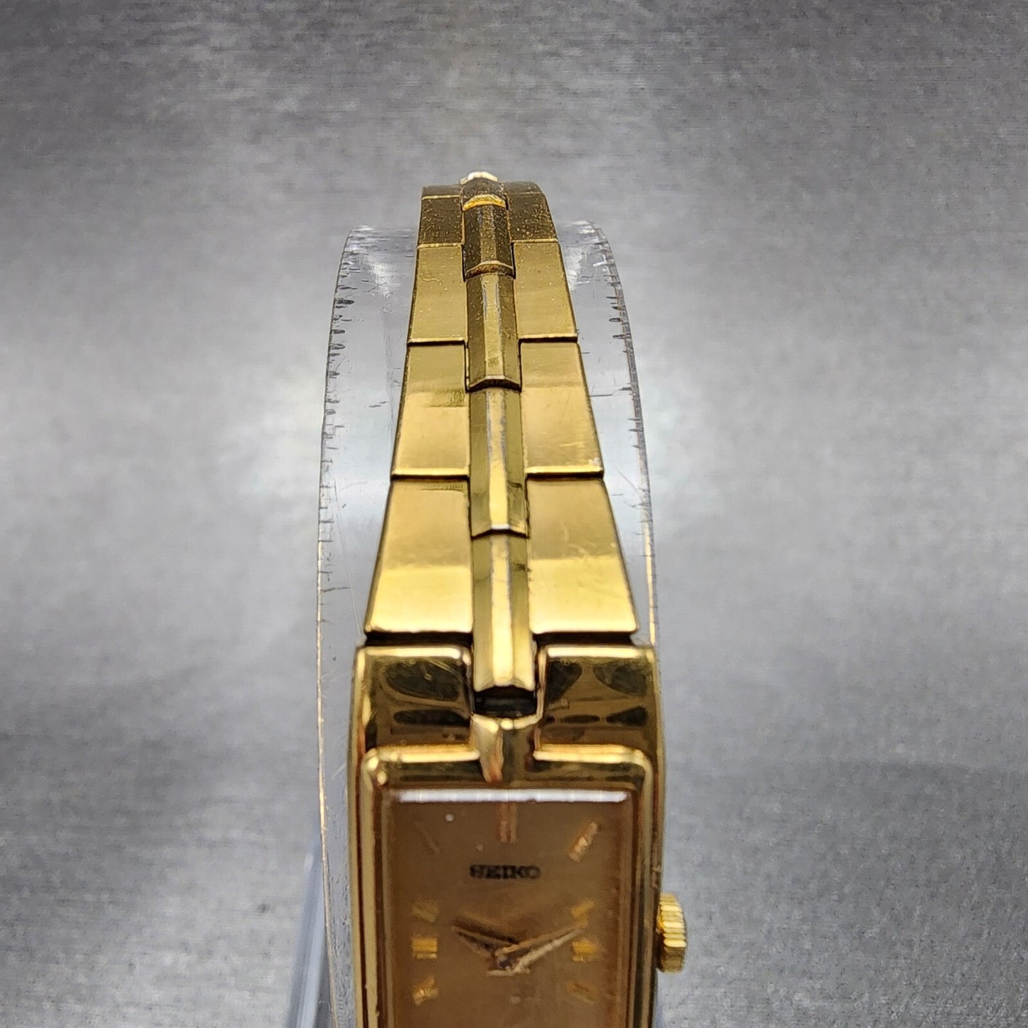 Seiko Watch Women 13mm Gold Dial Gold Tone Rectangle 2E207479 New Battery4