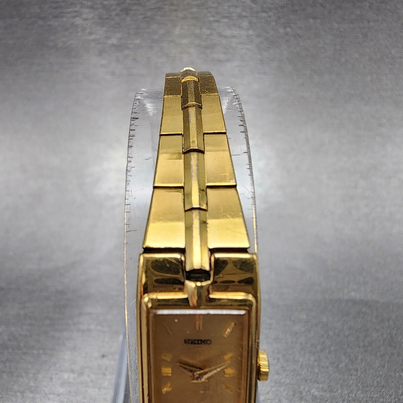 Seiko Watch Women 13mm Gold Dial Gold Tone Rectangle 2E207479 New Battery4