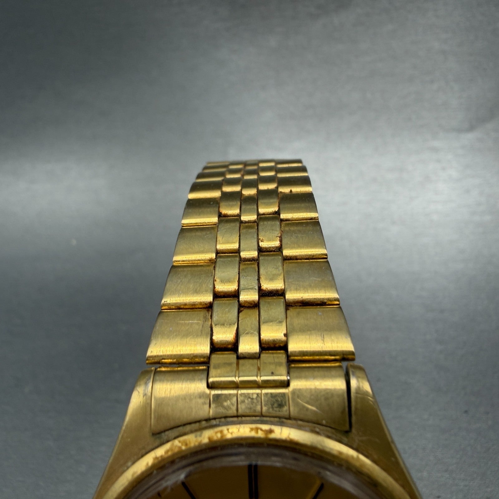 Seiko SQ Watch Men 35mm Gold Dial Gold Tone Daydate Round 5Y23-8040 New BatteryP4