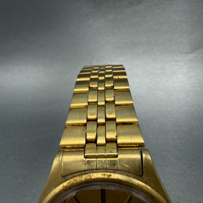 Seiko SQ Watch Men 35mm Gold Dial Gold Tone Daydate Round 5Y23-8040 New BatteryP4