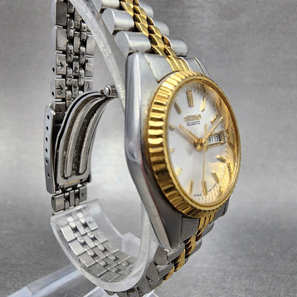 Seiko Watch Women 24mm White Dial Two Tone Daydate Round 7n830041 New Battery A3
