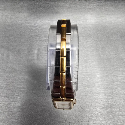 Seiko Tank Watch Women 13mm White Dial Two Tone Rectangle 2E20-7479 New Batt 454