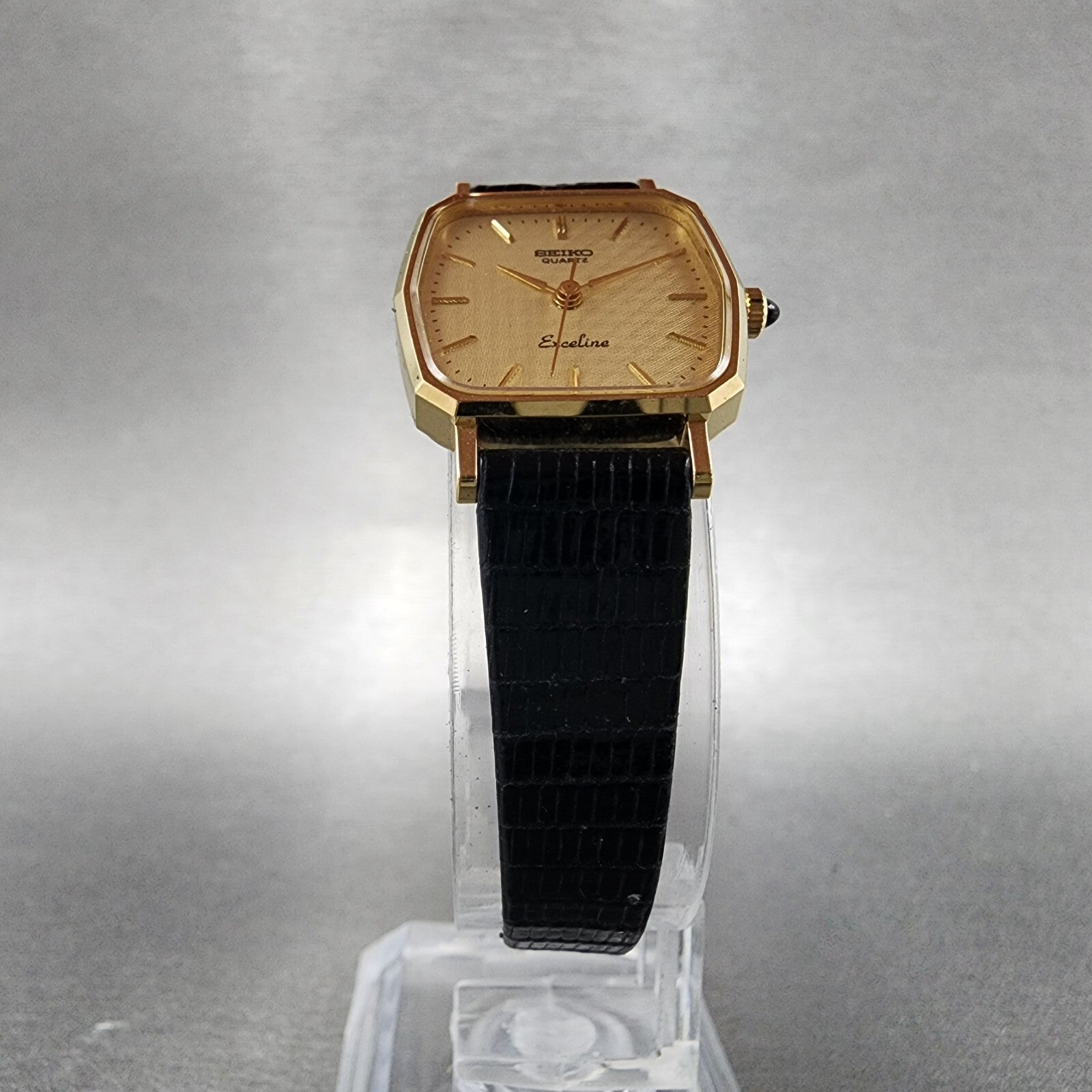 Seiko Exceline Watch Women 21mm Gold Dial Gold Tone Hexagon 12215010 New Batt5