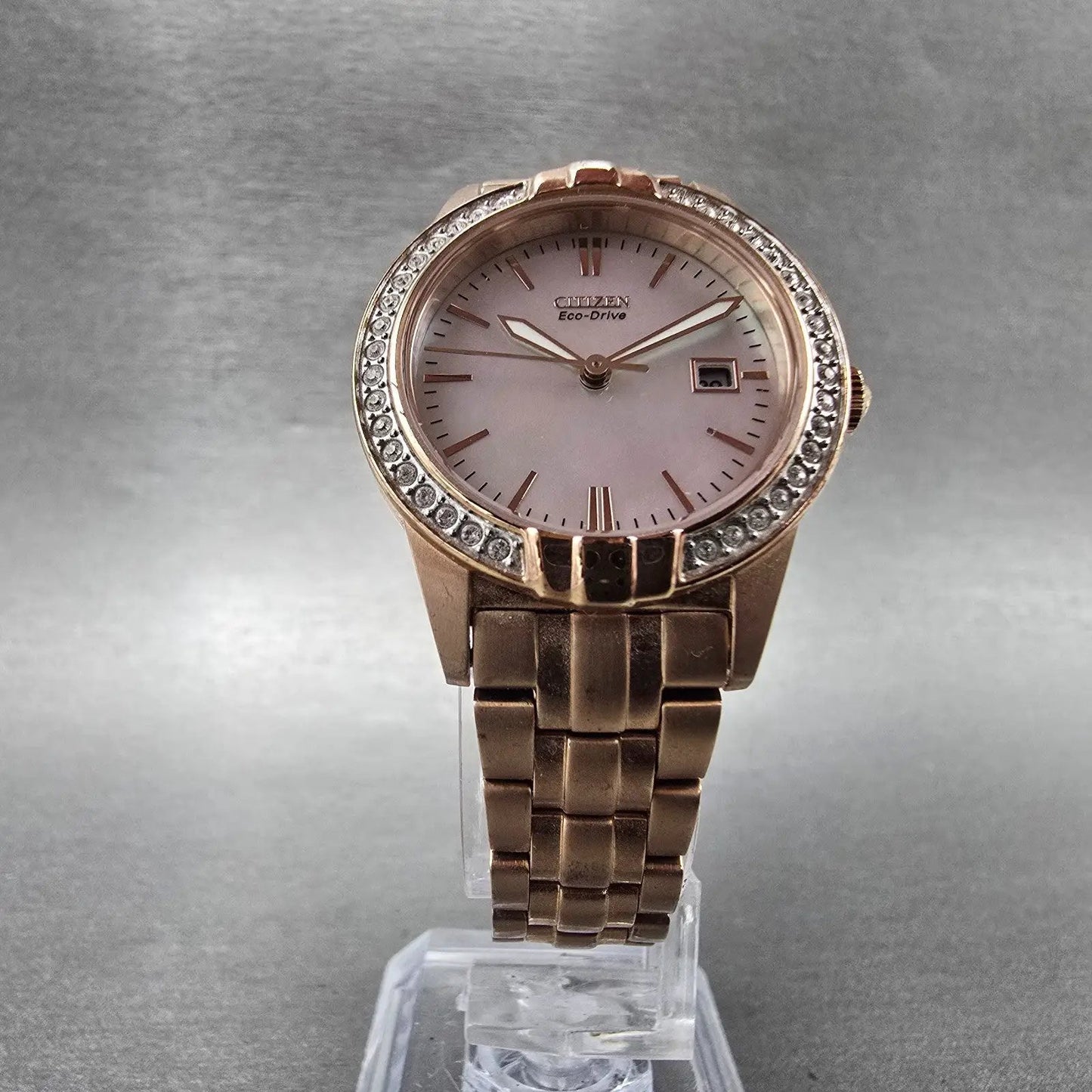 Citizen Eco-Drive Watch Women 29mm MOP Dial Rose Gold Tone Date E011-S095913 Run5
