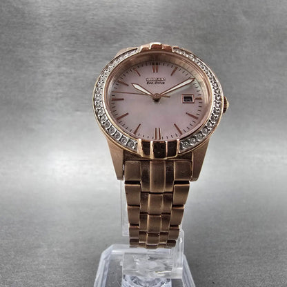 Citizen Eco-Drive Watch Women 29mm MOP Dial Rose Gold Tone Date E011-S095913 Run5