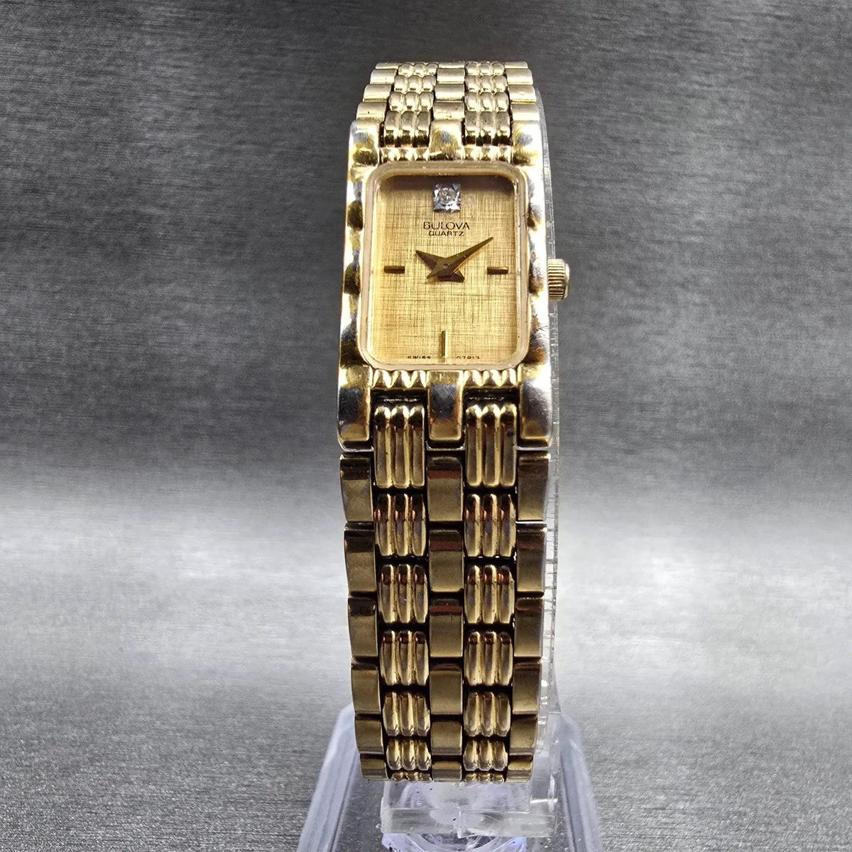 Bulova Watch Women 14mm Gold Dial Gold Tone Rectangle 97P13 New Battery JP235