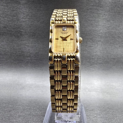 Bulova Watch Women 14mm Gold Dial Gold Tone Rectangle 97P13 New Battery JP235