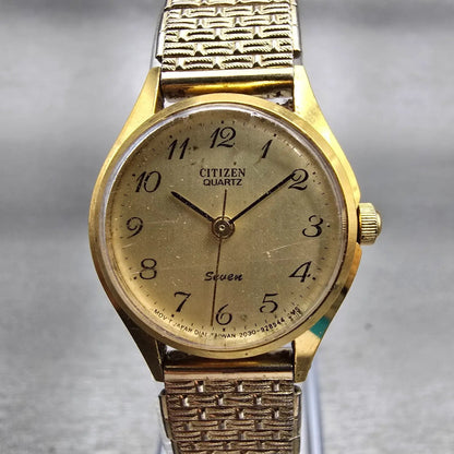 Citizen Seven Watch Women 22mm Gold Dial Gold Tone Round 2030-041682 New Battery0