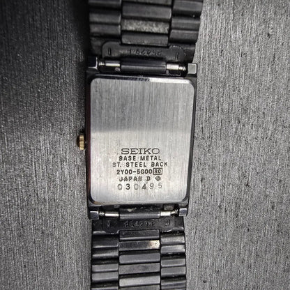 Seiko Half Moon Watch Women 20mm Gold Dial Two Tone Rectangle 2Y00-5G00 New Batt10