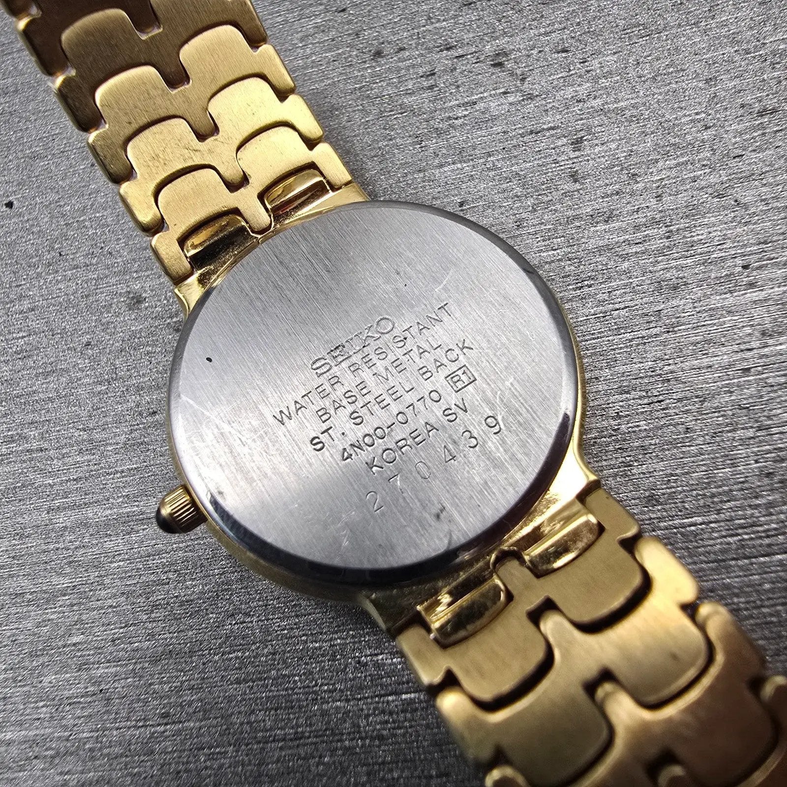 Seiko Dolce Watch Women 24mm Gold Dial Gold Tone Round 4N00-0770 New Battery VTG10