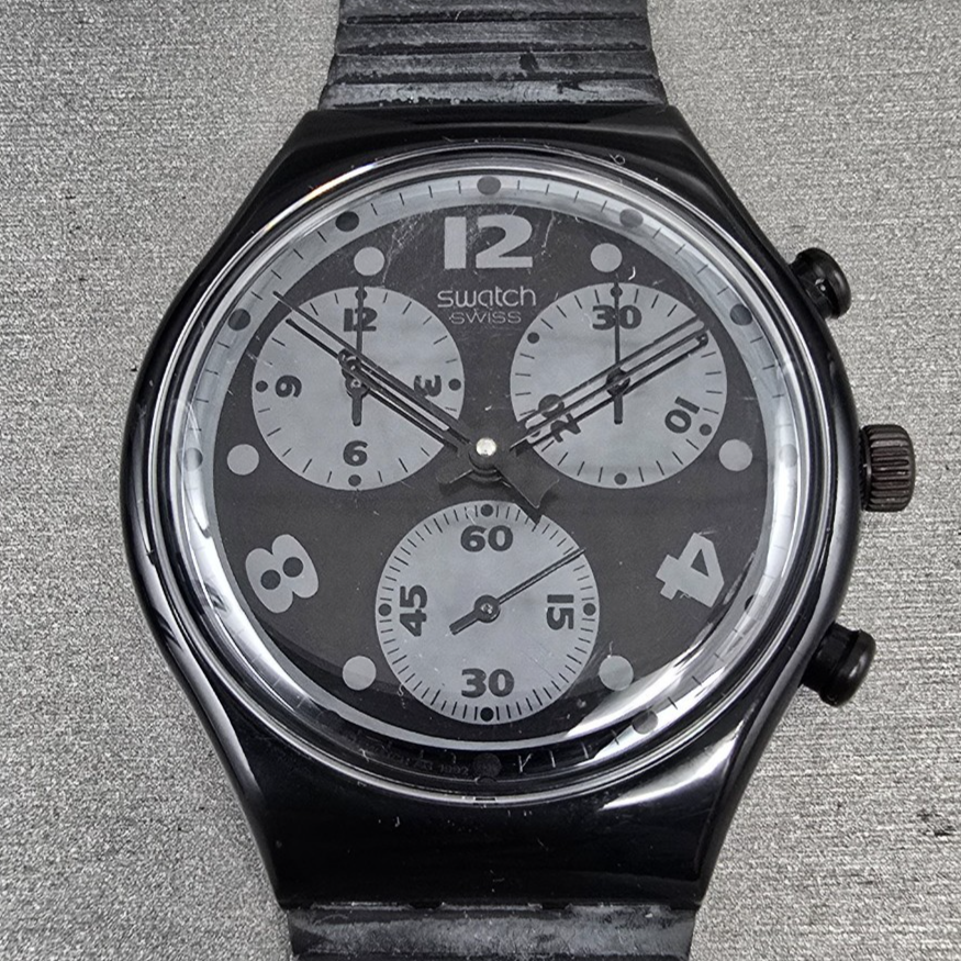 Swatch Chrono Moonshadow Watch Men 37mm Black Dial Black Tone SCB110 New Bat NOS1