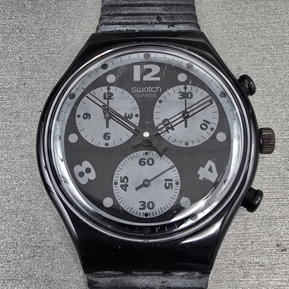 Swatch Chrono Moonshadow Watch Men 37mm Black Dial Black Tone SCB110 New Bat NOS1