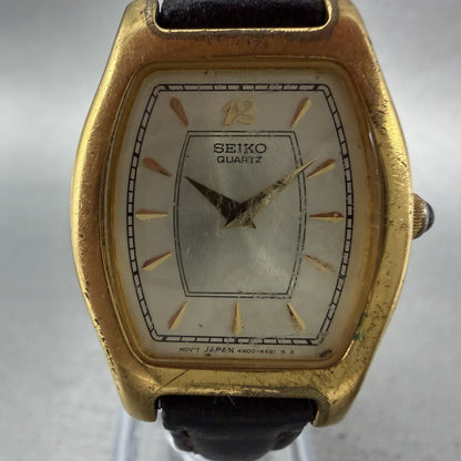 Seiko Watch Women 25mm White Dial Gold Tone Tonneau 4n00-6451 New Battery ABC1