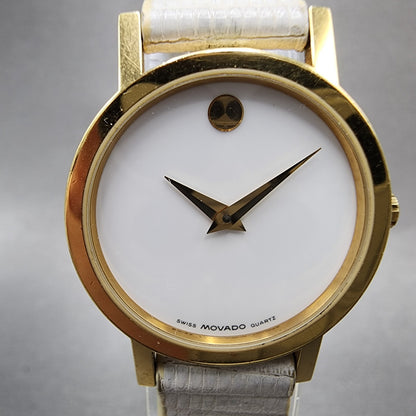 Movado Museum Watch Women 25mm White Dial Gold Tone Round 87A1832 New Battery1