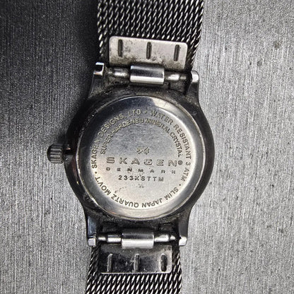 Skagen Slimline Watch Women 24mm Black Dial Titanium Round 233XSTTM New Battery10