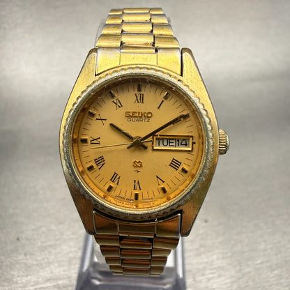 Seiko SQ Watch Women 24mm Gold Dial Gold Tone Daydate Round 2626-0159 New Batt0