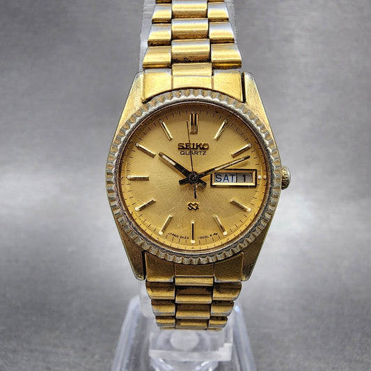 Seiko SQ Watch Women 24mm Champagne Dial Gold Tone Daydate 2a230030 New Battery0
