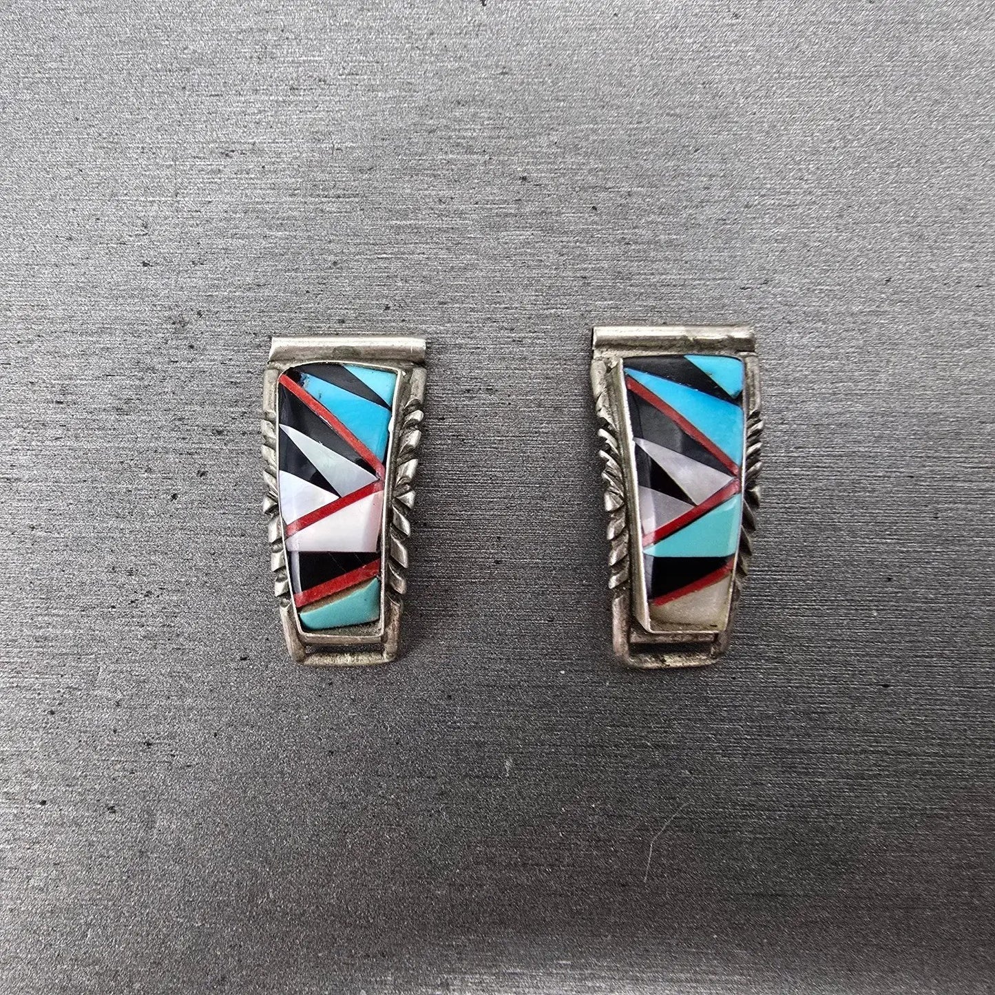 Navajo Watch band tips 14mm Silver Tone Red Blue Tone Vintage0