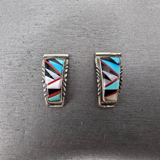 Navajo Watch band tips 14mm Silver Tone Red Blue Tone Vintage0